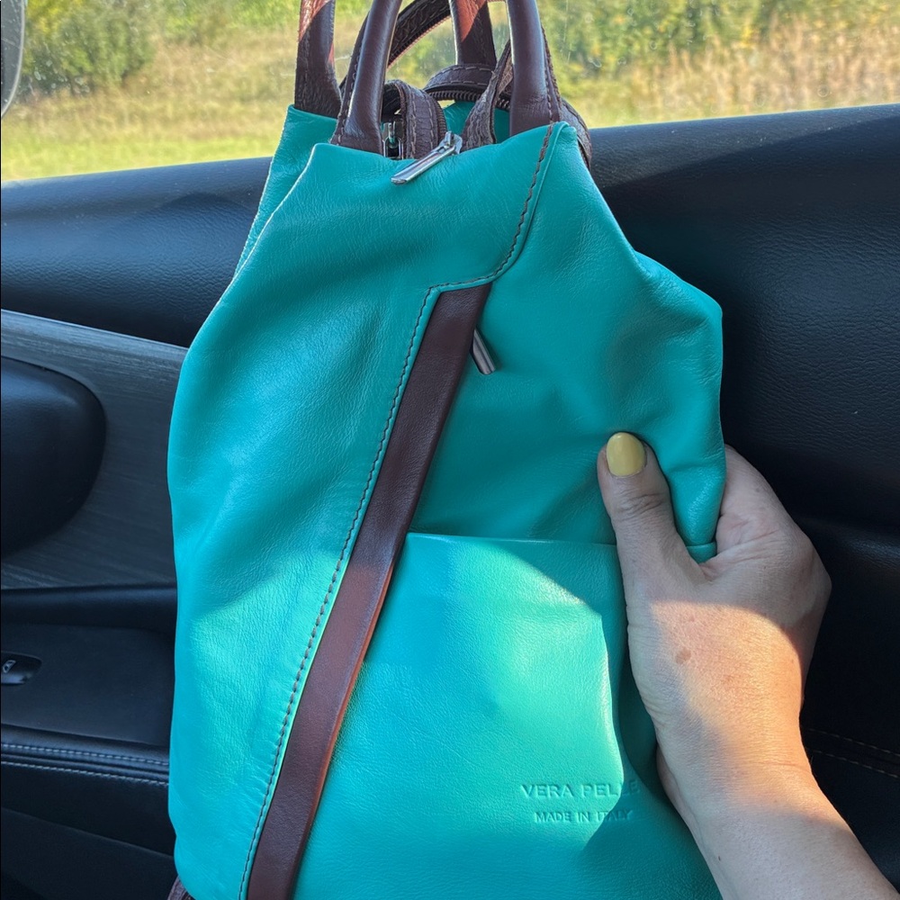 Vera Pelle Aqua and Brown Leather Backpack